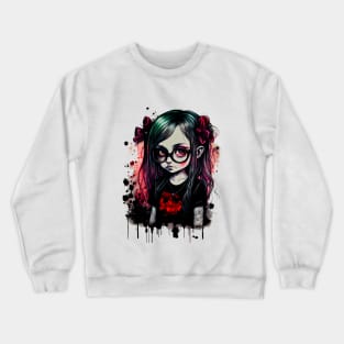 Cartoon little girl with glasses in gothic style at school T-Shirt Crewneck Sweatshirt